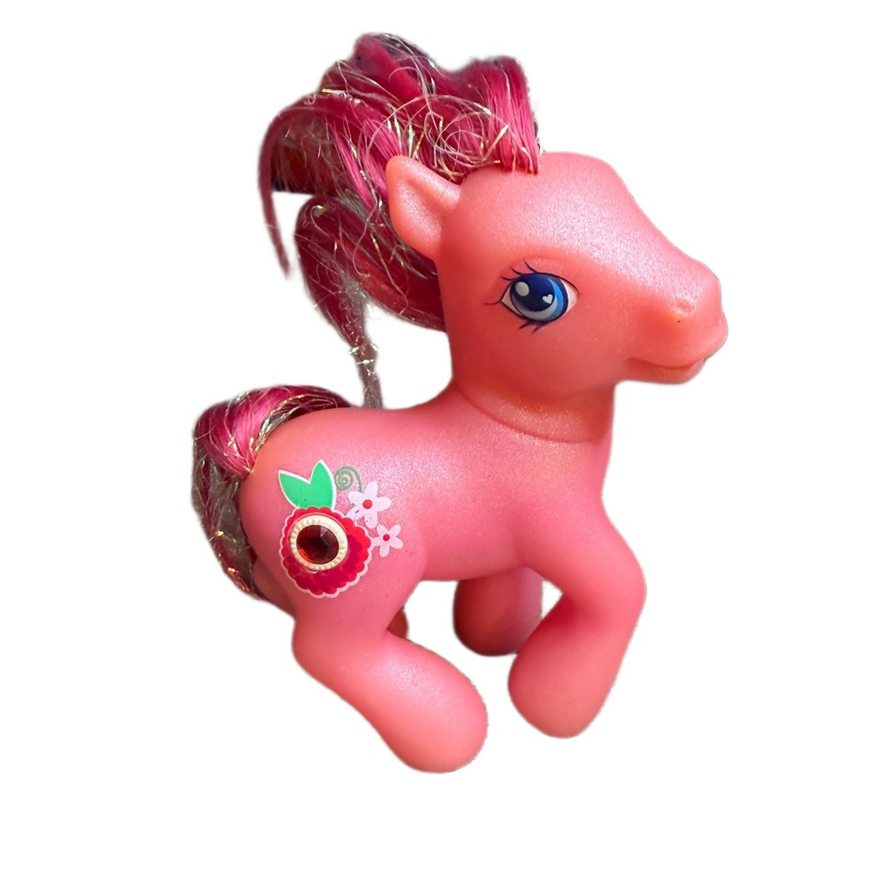 My Little Pony G3 Pink Pearlescent Figure Tinsel Hair Gemstone Flower 3 Inch